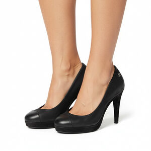 Chanel Black Nubuck Leather Cap Toe Pumps 37C